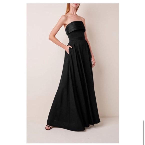 Brandon Maxwell Black Strapless Wide Leg Jumpsuit Gown Satin Trimmed Crepe - Picture 7 of 15